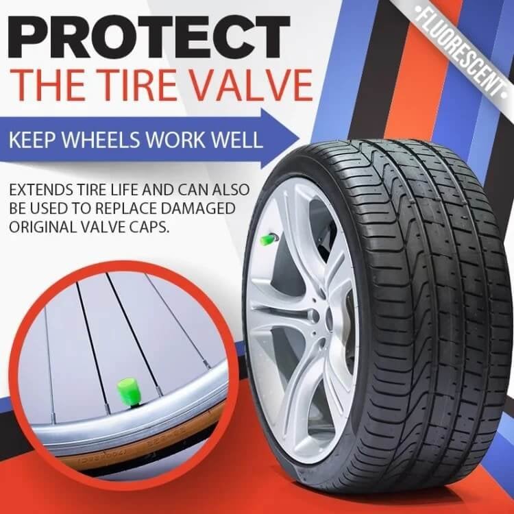 Glow-in-the-Dark Car Tire Valve Cap Set - Durable, Easy-to-Install, No-Tool-Required Accessories for Safe Night Driving - Perfect for Most Vehicle Tires