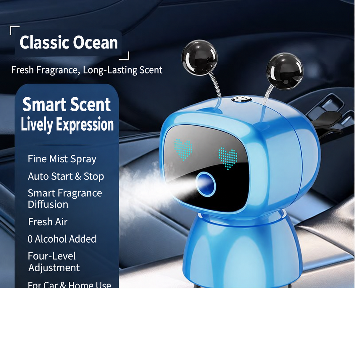 Cute Robot Car Diffuser – Auto-Sensing Mist & LED Vent Freshener