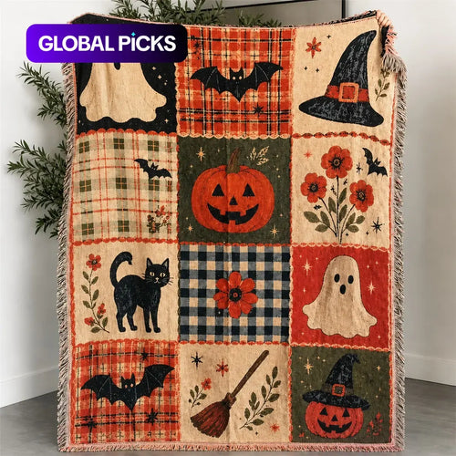 Halloween Ghost & Pumpkin Fleece Blanket – Cozy Soft Throw Blanket for Home, Sofa & Bed