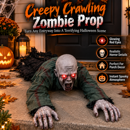 🔥 Crawling Zombie™ Halloween Porch Prop – Glowing Red Eyes & Realistic Horror Decor