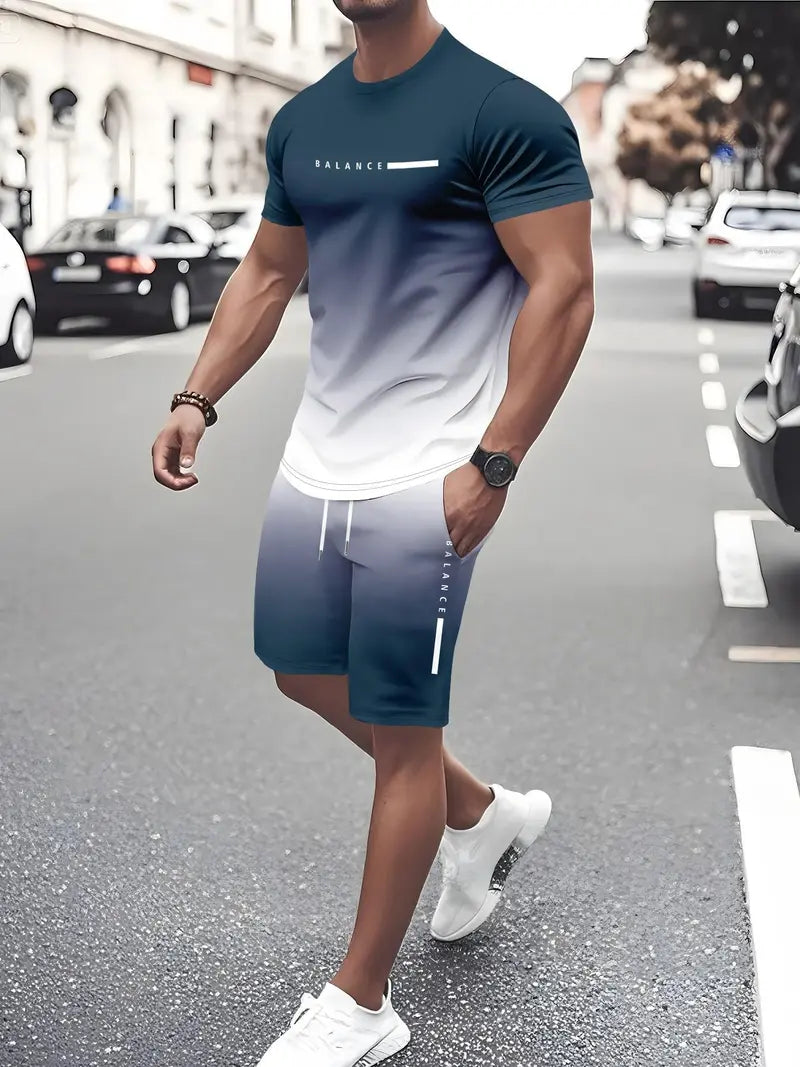 ⚡ Men's Gradient Fitness 2-Piece Set！
