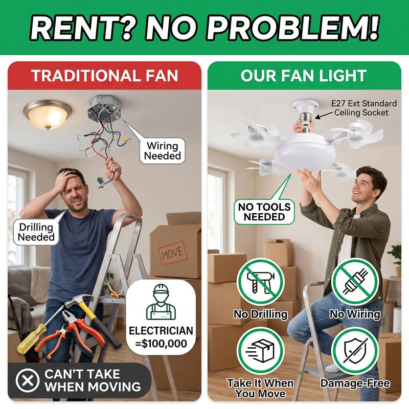 🌼Ceiling Fan Light with Remote, Silent LED Fan & Light 2-in-1 for Bedroom
