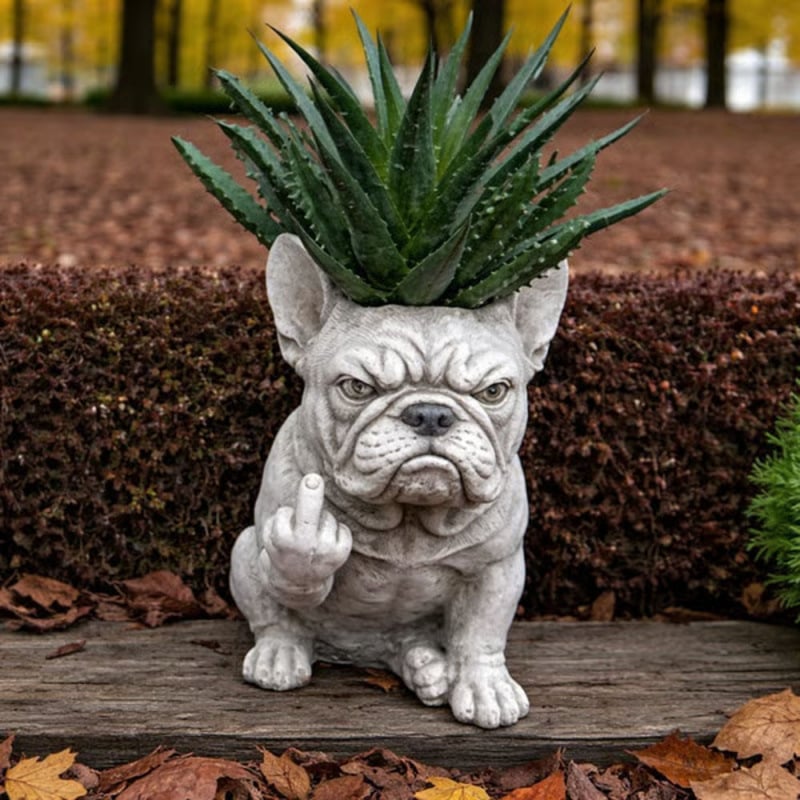 Funny French Bulldog Planter – Sassy Dog Statue Flower Pot For Home & Desk Decor