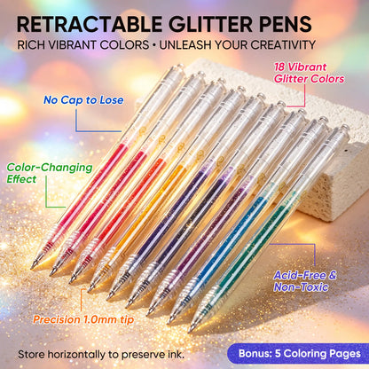 🔥Hot Selling Retractable Glitter Sparkle Gel Pens 1.0mm Fine Tip, Large Capacity Gel Pen Set for Art Journal & Hand Lettering