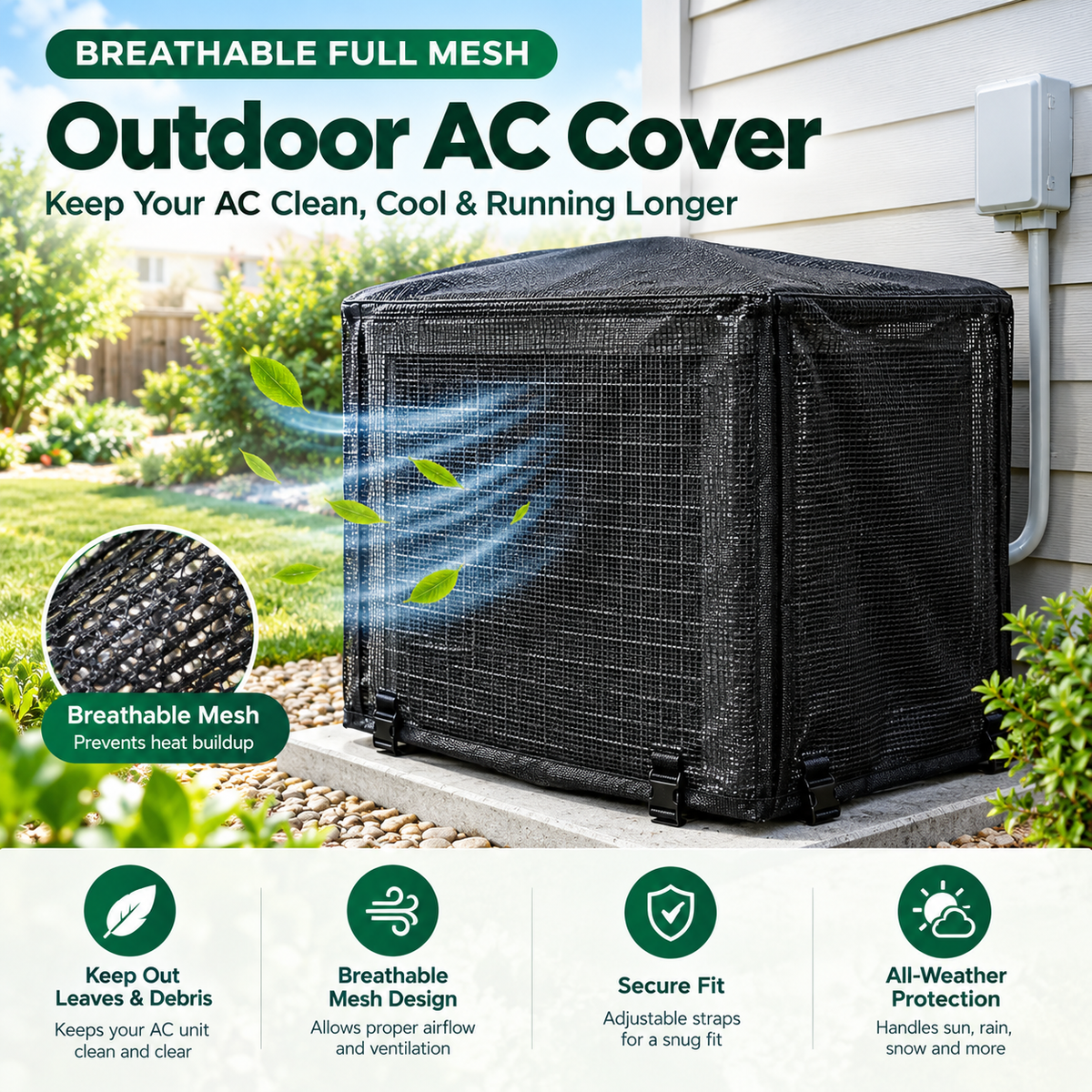 ❄️ Heavy-Duty Mesh AC Cover – All-Season Outdoor Protection