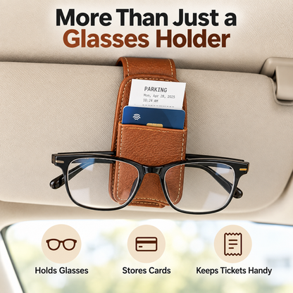 🚗 Magnetic Sun Visor Organizer – Leather Sunglasses, Card & Ticket Holder