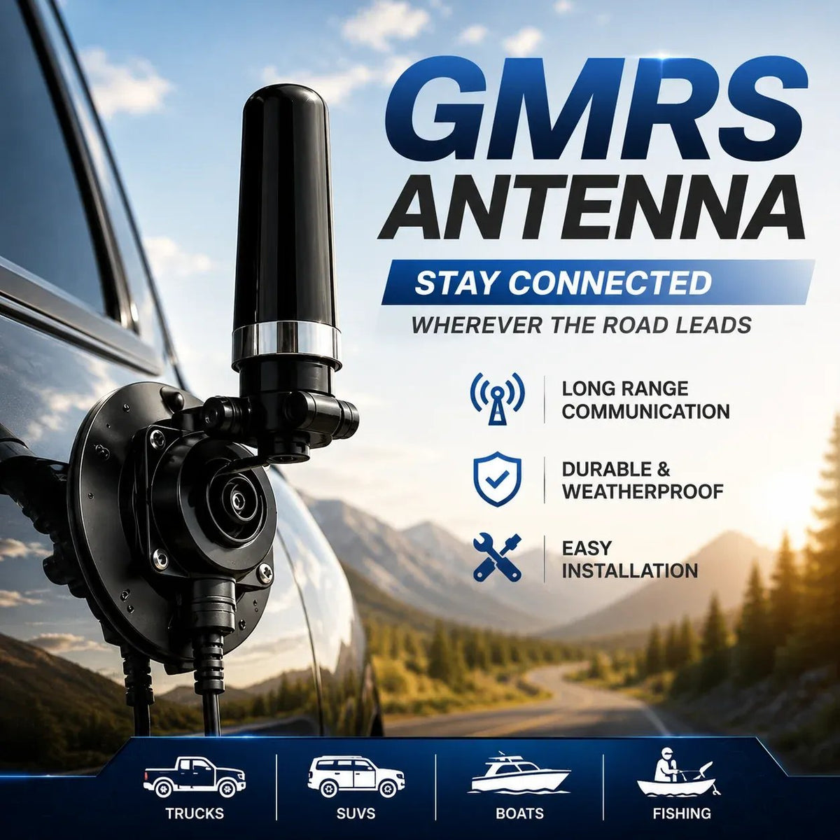 💯🔥 49% OFF - Universal GMRS Antenna Mount – Heavy-Duty Radio Antenna Bracket for Cars, SUVs, Trucks, Off-Road Vehicles & Boats