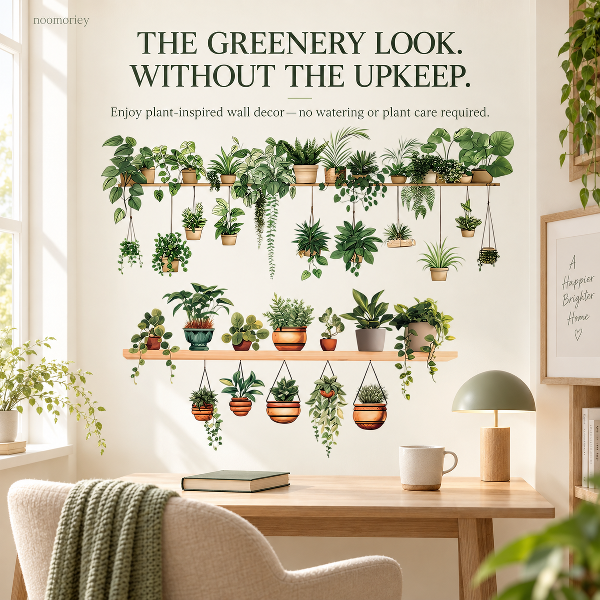 🌿 Botanical Shelf Wall Stickers – 2-Piece Self-Adhesive Plant Decor
