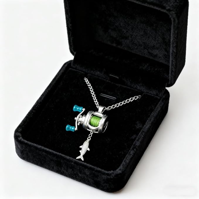 🔥Buy 2 Free Shipping 🔥Mini Fishing Reel Necklace, Fishing Reel Necklace with Rotatable Handle and Precision Detailed for Friend, Family Member