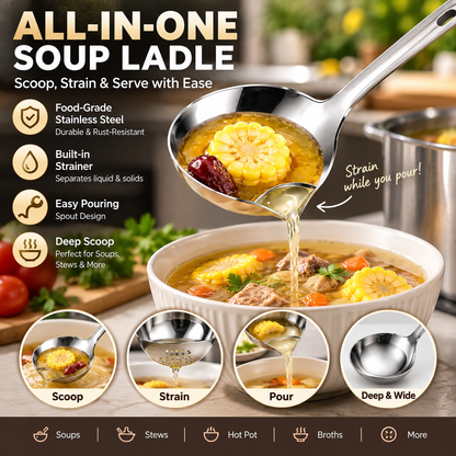 🥣 304 Stainless Steel Deep Soup Ladle – Easy-Pour Serving Spoon for Soups, Stews & Hot Pot