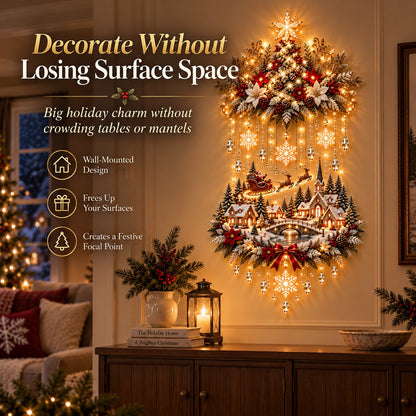 🎉🎄 Illuminated Christmas Tree & Village Wall Hanging | Cascading Warm Lights for Living Rooms, Entryways & Staircases ✨63CM