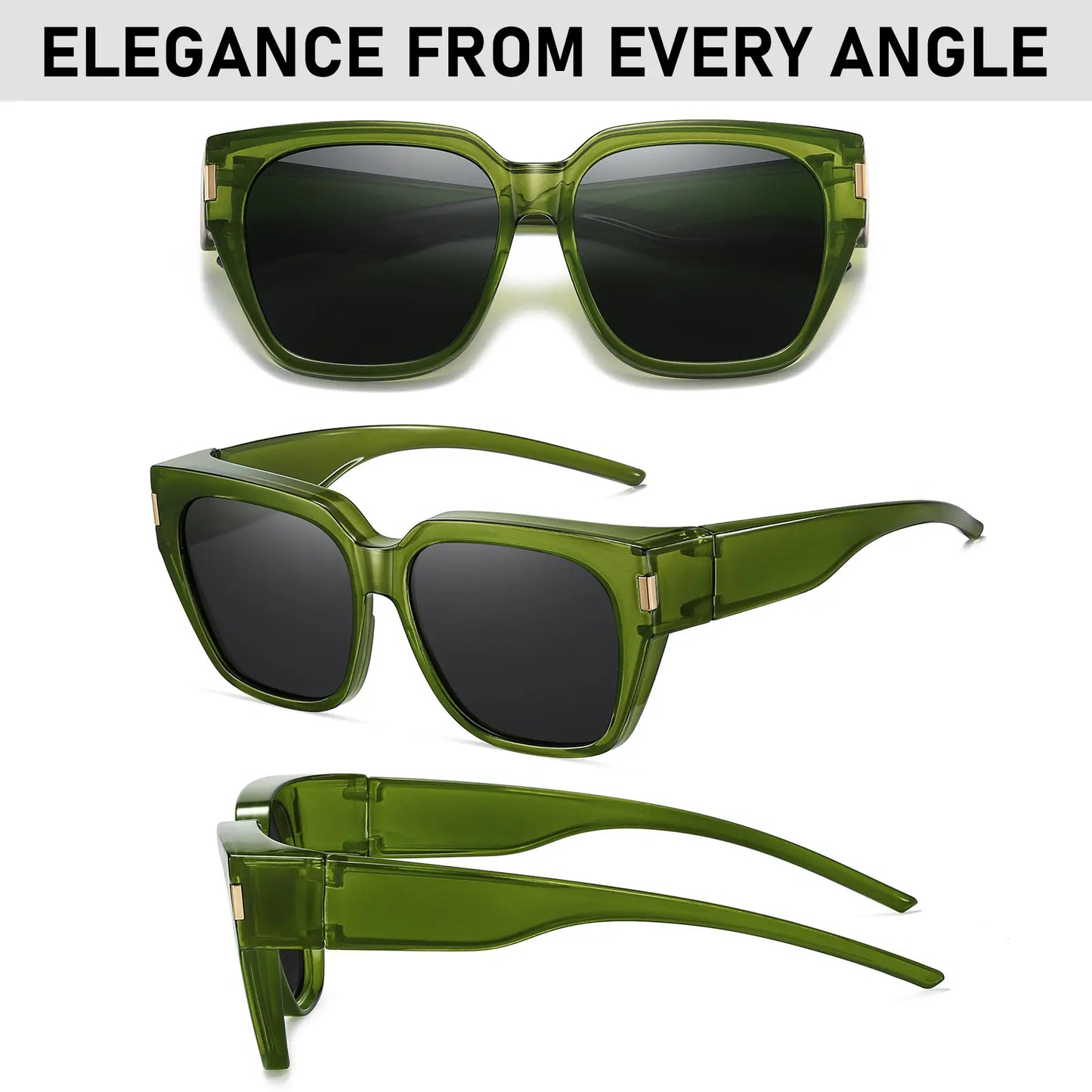 Polarized Fit Over Glasses Sunglasses for Women Men Trendy Square Wrap Around Shades UV400 Protection Lightweight & Durable