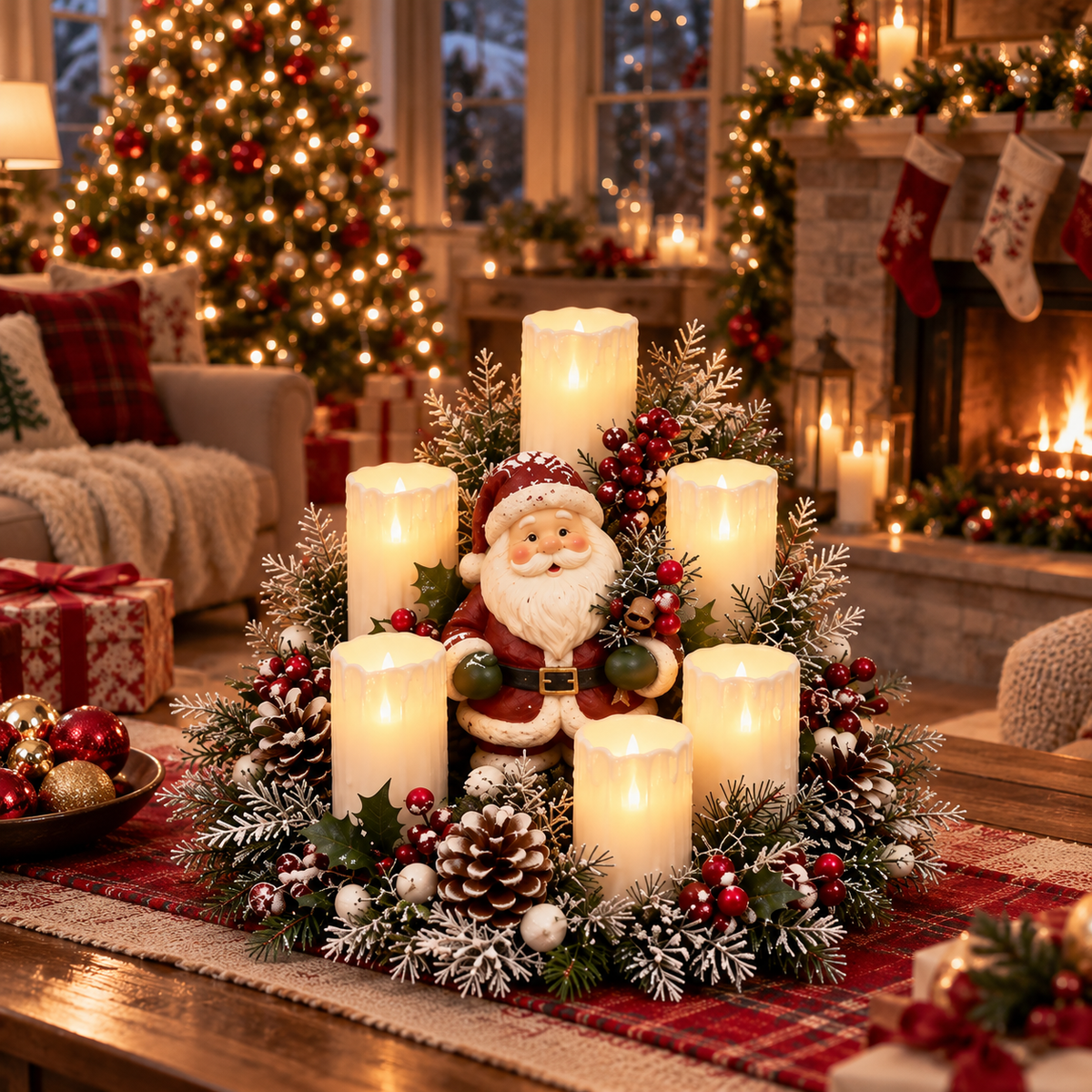 🎄 Christmas Reindeer Candle Centerpiece – Peace, Joy & Love Holiday Table Decor