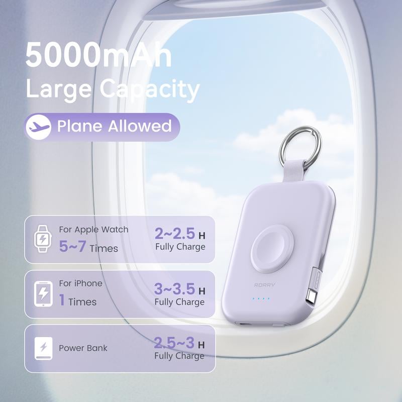Power Bank 5000mAh Travel Charger with Built-in Cables Keychain Design