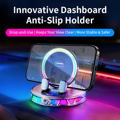 360° Rotating Wireless Charging Car Phone Mount with RGB Ambient Light