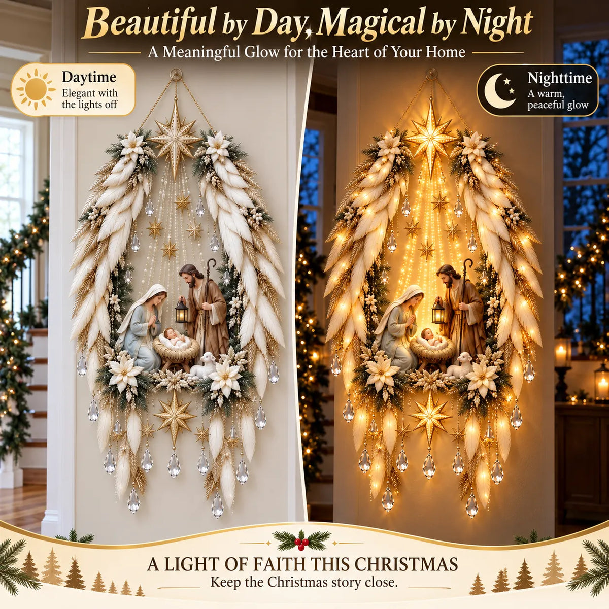 ✨👼 3D Heavenly Angel Wings Nativity Light✨ – Lighted Christmas Wall Decor  ✈️