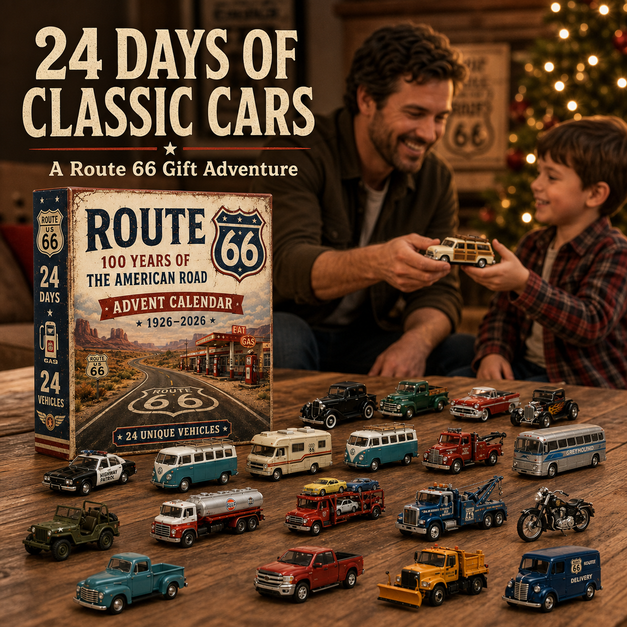 🚗🎄 100 Years of Route 66 – 24-Day Classic American Vehicle Advent Calendar | 1926–2026 Collector’s Edition