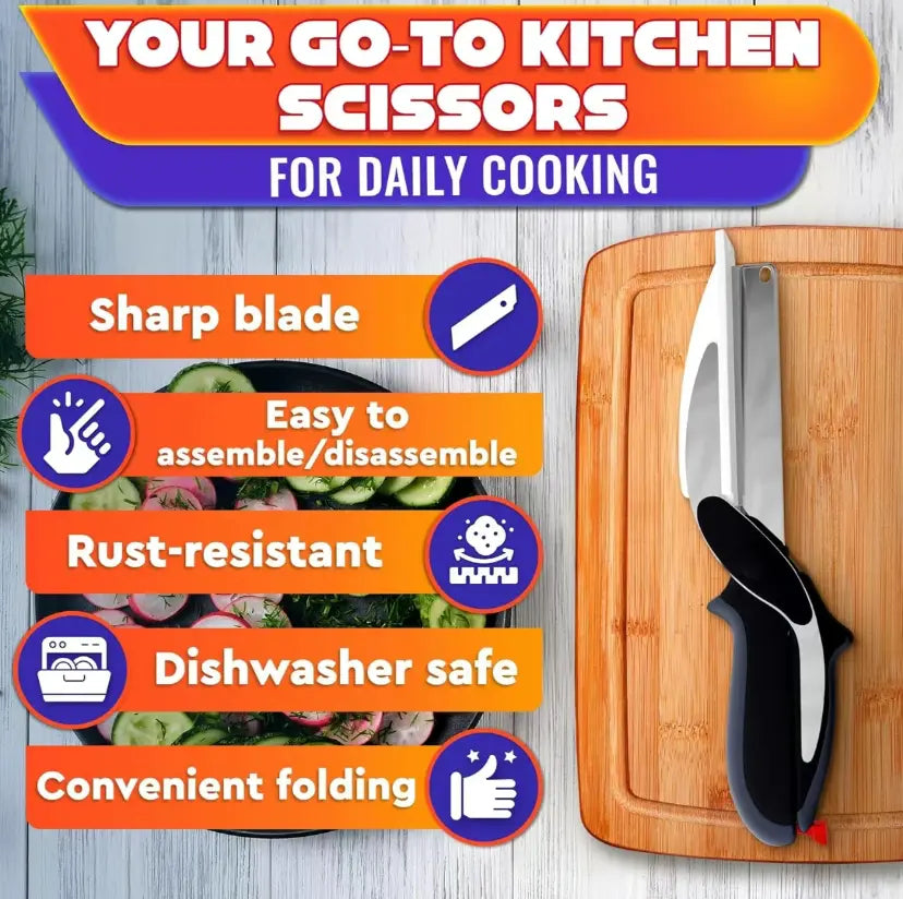 ✂️ 50% OFF 2-in-1 Kitchen Scissors – Heavy-Duty Food Cutter with Built-In Cutting Board