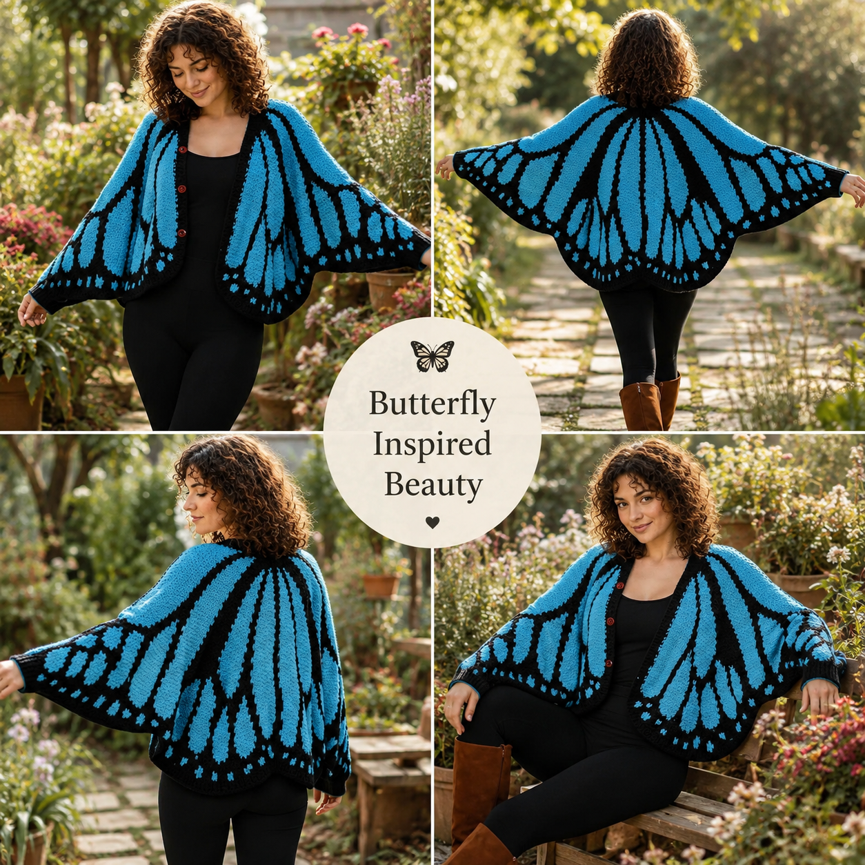 🦋Butterfly Wing Crochet Cardigan – Boho Open Front Knit Sweater