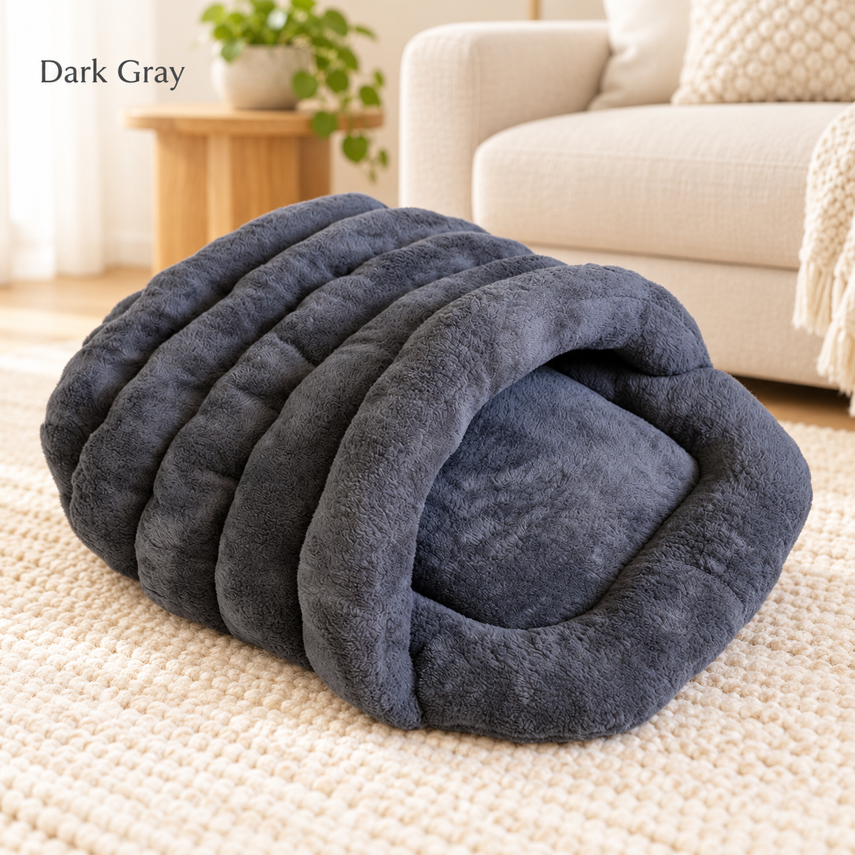 🐾 Cozy Plush Pet Cave Bed – Semi-Enclosed Hideaway with Padded Rim for Dogs & Cats