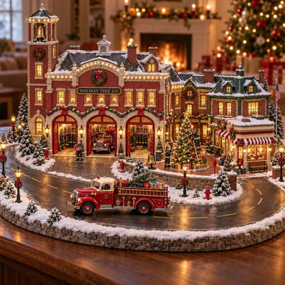 💥🏆Christmas Fire Rescue Village 🚒🎄 – Lighted Holiday Scene Featuring Festive Firefighters 🚒✨