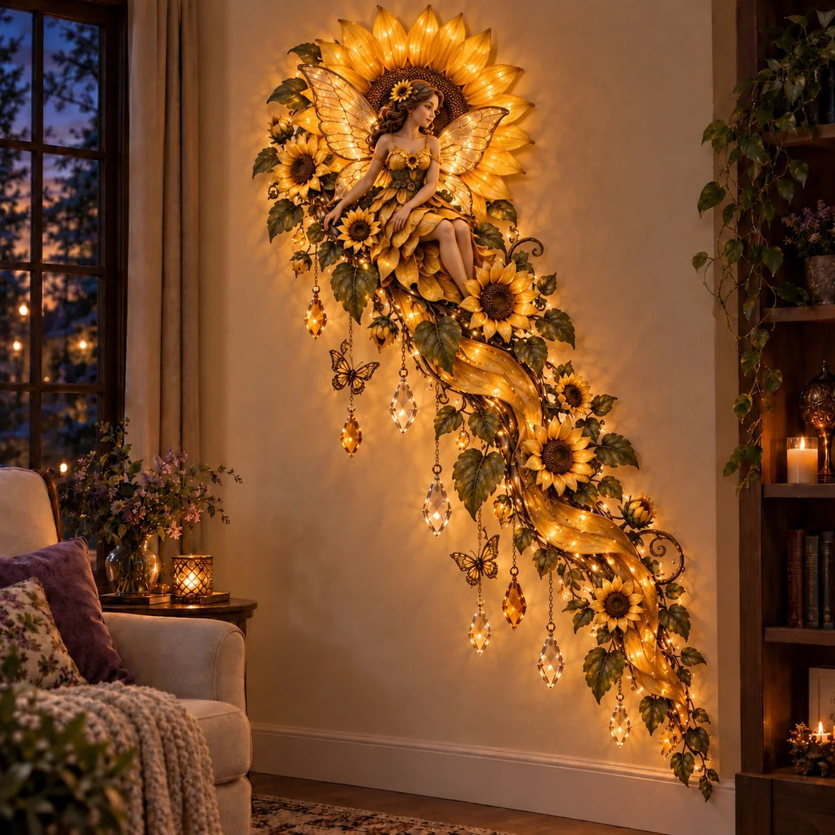 🌹🧚‍♀️Enchanted Flower Fairy Wall Light✨Cascading Floral Decor