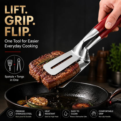 BUY 1 GET 1 FREE🍳 2-in-1 Stainless Steel Spatula Tongs – Grip, Flip & Serve