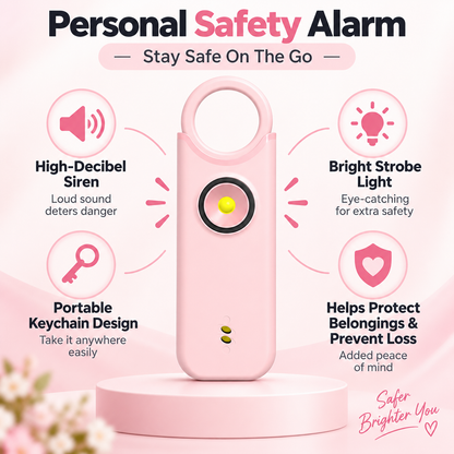 Personal safety alarm forwomen: features a high-decibel siren and strobe light;keychain design; helps protectbelongings and prevent loss.