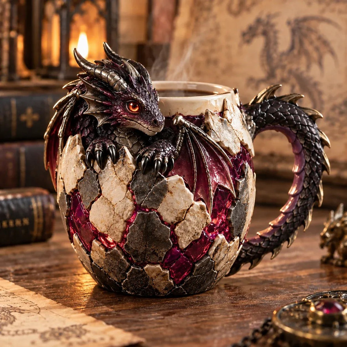 ⏳ Last Day 50% OFF – 🐉 Dragonbound RealmsTM Sculpted Dragon Mug Collection | 6 Fantasy Realm Designs with Raised 3D Dragon Details ☕