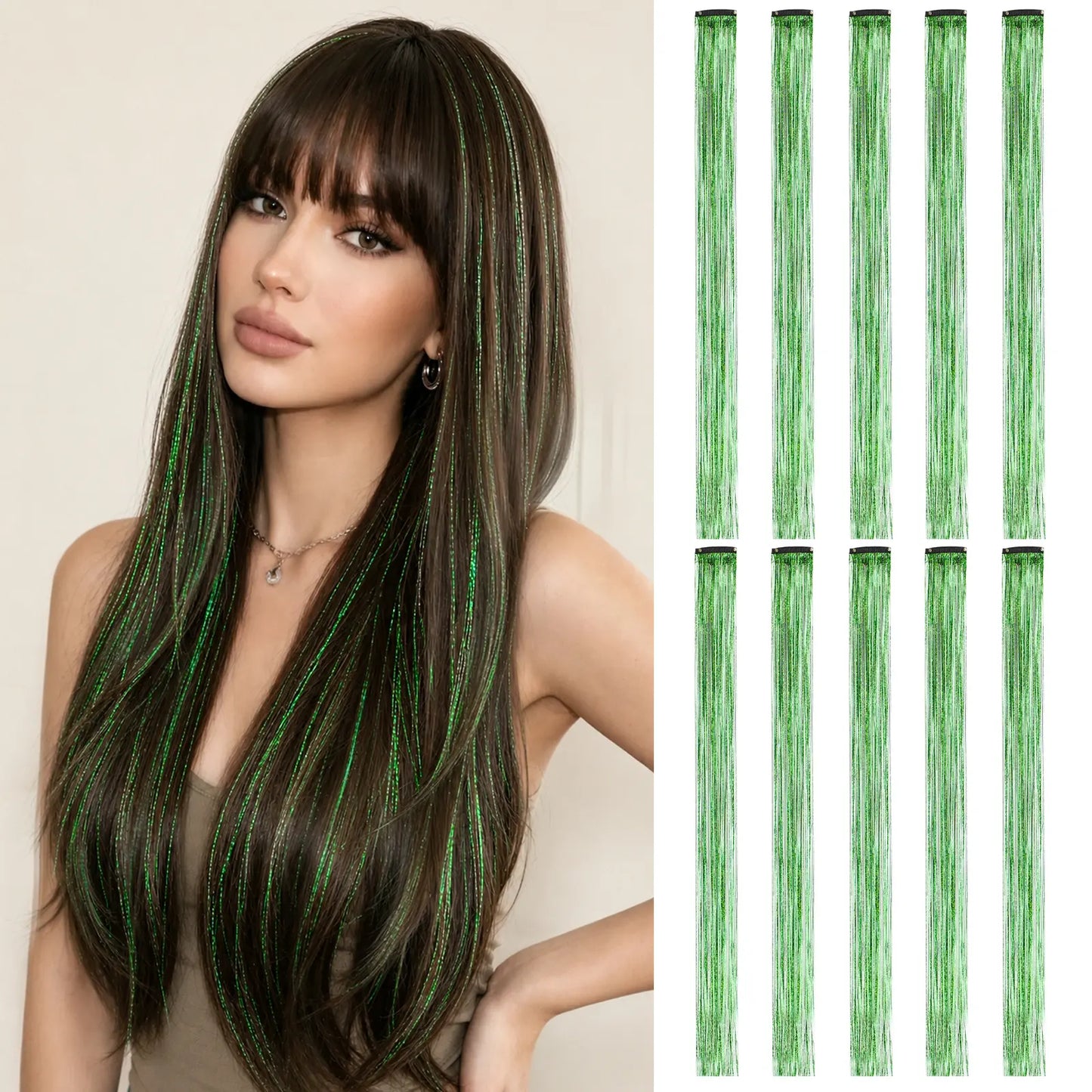 2 PCS Colored Hair Extensions 20Inch Straight Color Clip in Hair Extension Rainbow Party Highlights Synthetic Hairpiece
