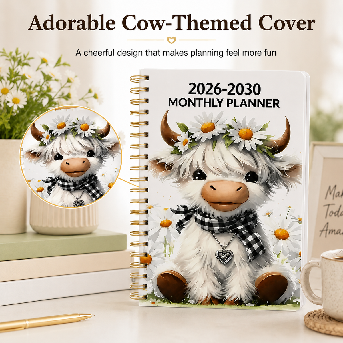 🐮 LAST DAY 49% OFF – Cute Cow 5-Year Planner 2026–2030 | Monthly Organizer with Farmhouse Cover, Goal Tracking Pages & Long-Term Planning Layout ✨