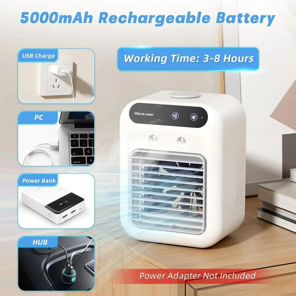 【FathersDayGift】 2026 NEW Portable Air Cooler,3-in-1 Cooling Fan with 2 Mist Speeds – Personal Evaporative Cooler for Bedroom, Office & Camping, 1800mAh Battery & 500ml Tank Portable Air Conditioner,summerwins