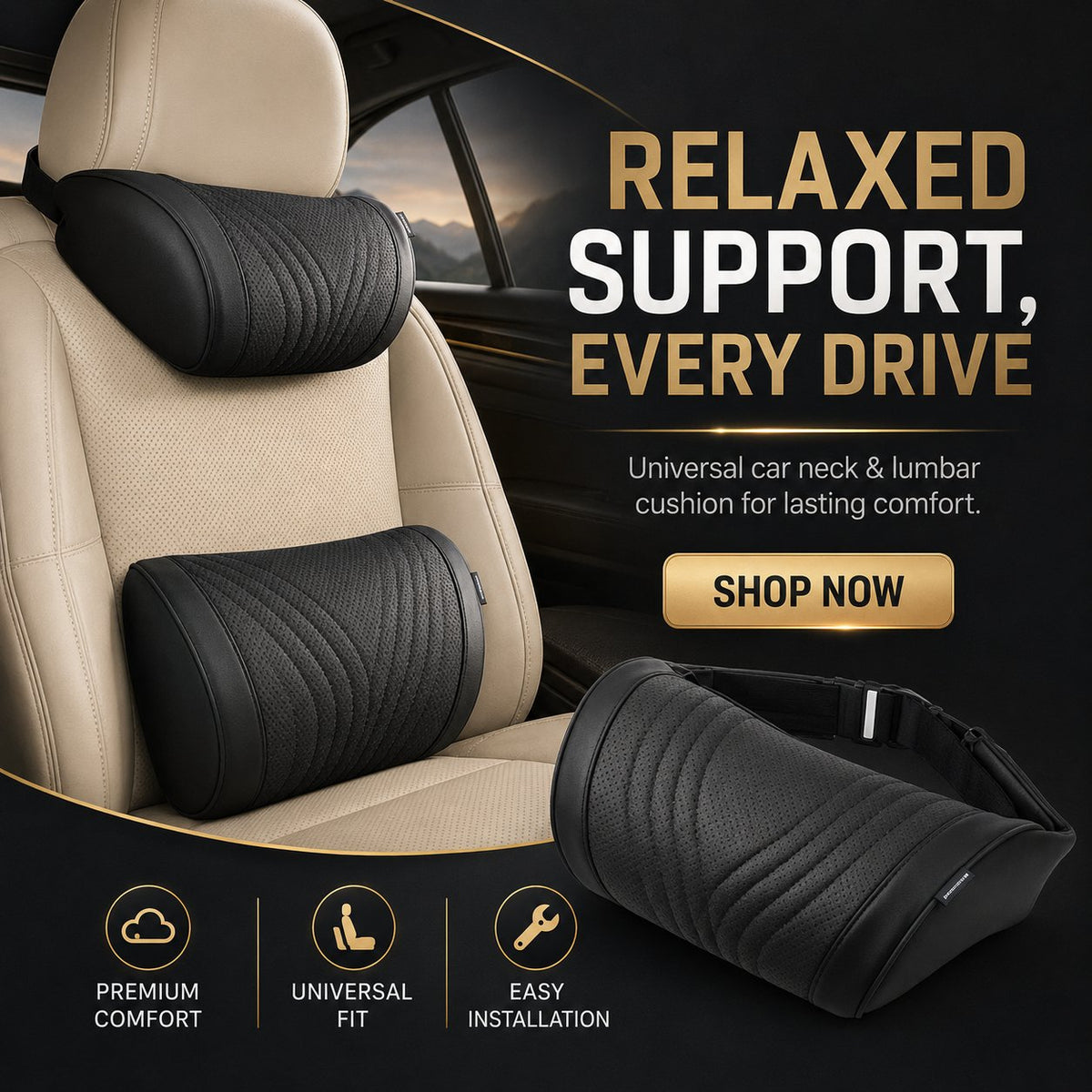 🚗💤 Relieve Driving Fatigue! Universal Memory Foam Car Headrest Neck Pillow, Ergonomic Support Auto Neck Cushion for Long Road Trips
