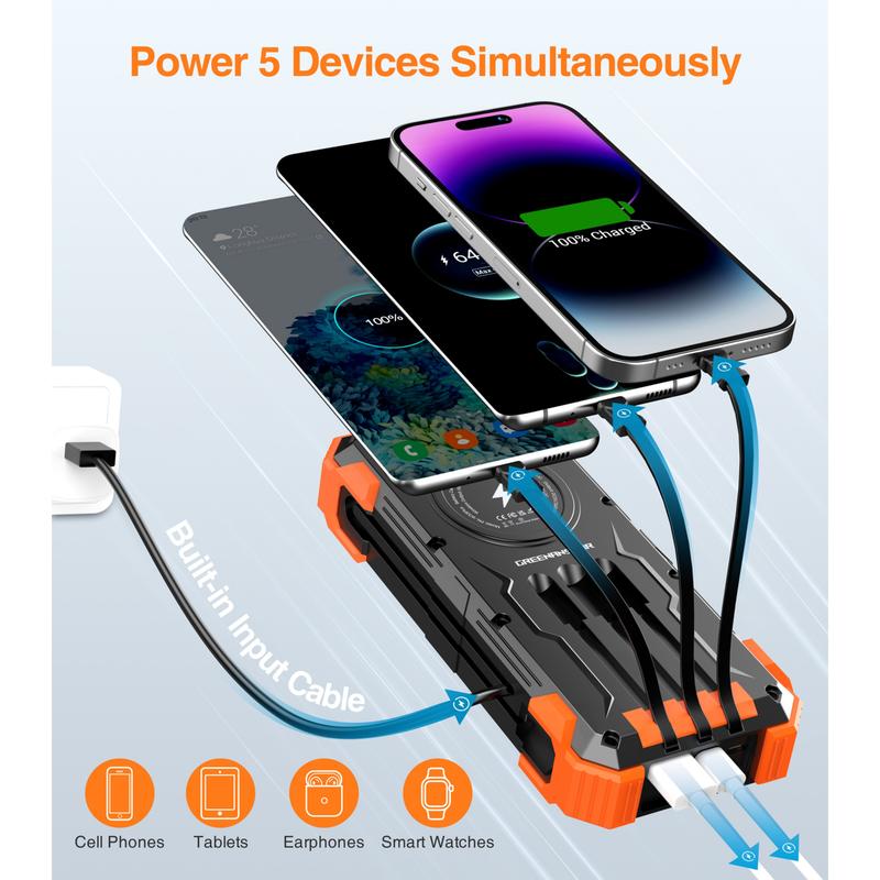 Outdoor High-Capacity Wireless Power Bank with LED Solar