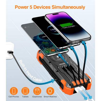 Outdoor High-Capacity Wireless Power Bank with LED Solar