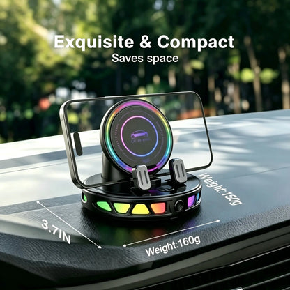 360° Rotating Wireless Charging Car Phone Mount with RGB Ambient Light