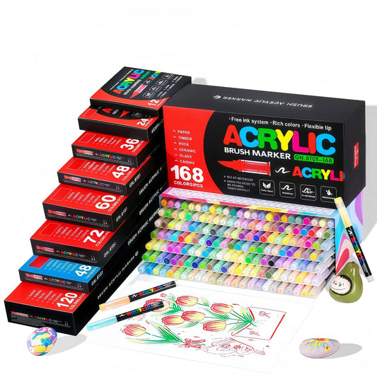 🔥Flash Sale 49% OFF✨ 36 Colors Brush Tip Acrylic Paint Markers Kit, Direct‑Liquid Ink Paint Pens for Rock Wood Ceramic Glass Fabric DIY Art Crafts