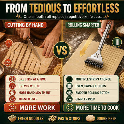 🍝 Stainless Steel 9-Wheel Adjustable Pasta Cutter – Fast & Even Homemade Noodles ✨