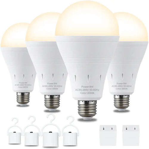 Rechargeable Emergency Light Bulbs Battery Powered LED Light Bulb 6400K Daylight E26 120 Volt 9W 60W Equivalent with 1200mAh
