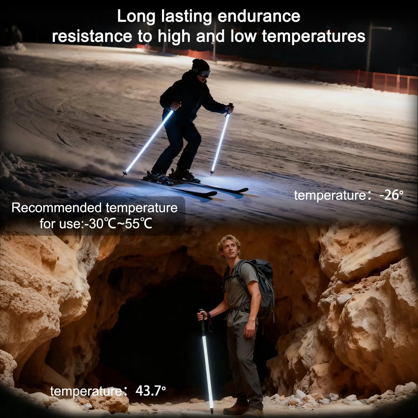 LED Light Saber Trekking Poles – Rechargeable Hiking Sticks for Night Hiking, Camping & Outdoor Adventures