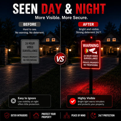 🔥 LAST DAY 40% OFF | Solar LED No Trespassing Security Sign – Rechargeable Outdoor Warning Sign with Stake