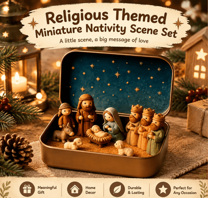 ✝️Religious Pocket-Size Mini Nativity Scene Set with Storage Box