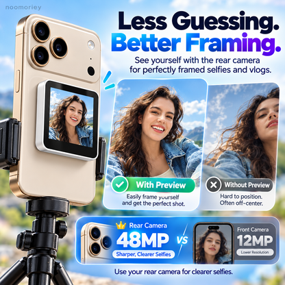 📱 Magnetic Rear Camera Selfie Screen – Live Preview Monitor for Vlogging & Selfies