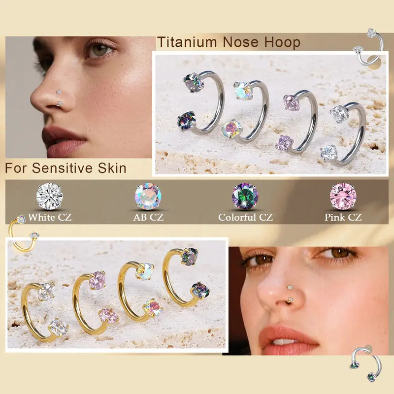 316L medical-grade titanium steel 18G 1.0mm Horseshoe Nose Hoop Internally Threaded Gems Nose Ring