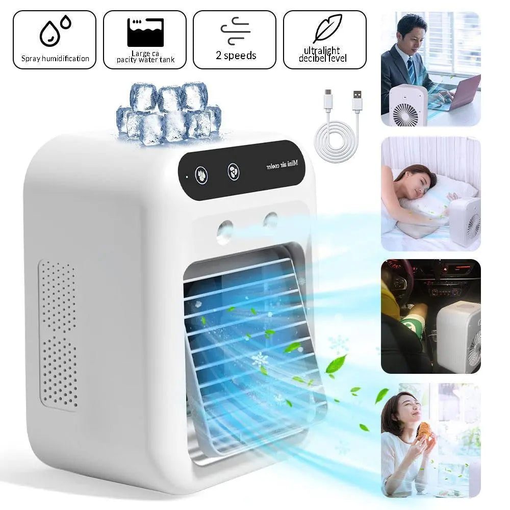 【FathersDayGift】 2026 NEW Portable Air Cooler,3-in-1 Cooling Fan with 2 Mist Speeds – Personal Evaporative Cooler for Bedroom, Office & Camping, 1800mAh Battery & 500ml Tank Portable Air Conditioner,summerwins