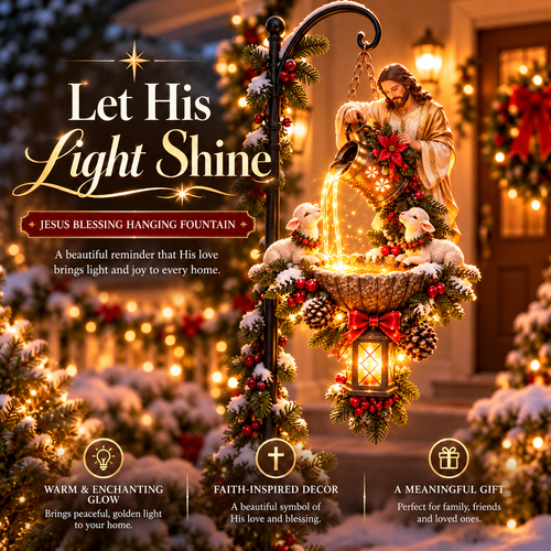 🔥Last Day 50% OFF-✝️ Jesus Blessing Hanging Fountain – Lighted Christian Christmas Garden Decor