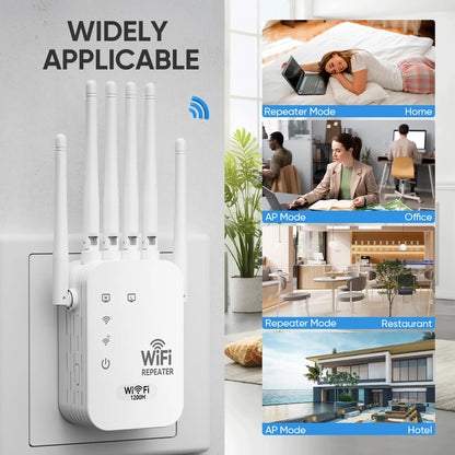 WiFi Extender 2026 with 6 Antennas 1200Mbps Dual Band Boost