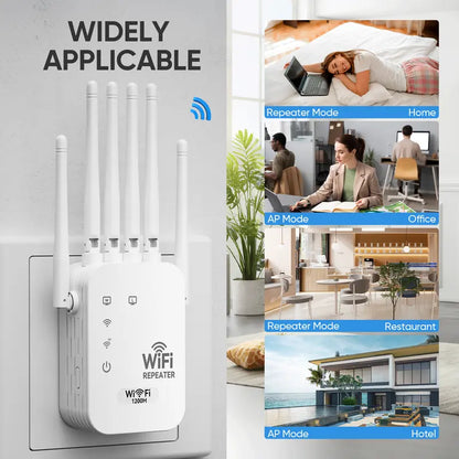 WiFi Extender 2026 6-Antenna Strong Signal, 1200Mbps Dual Band (2.4GHz) Booster, Wide Signal Coverage