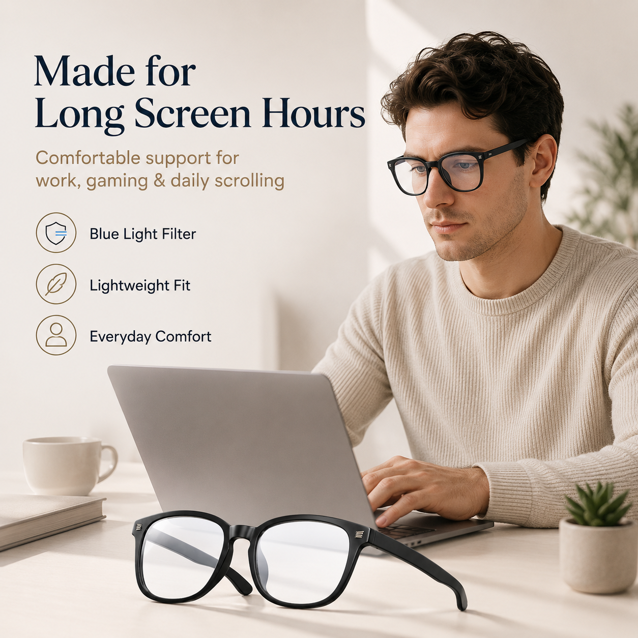 👓 Blue Light Blocking Glasses for Men & Women – Lightweight Everyday Screen Glasses