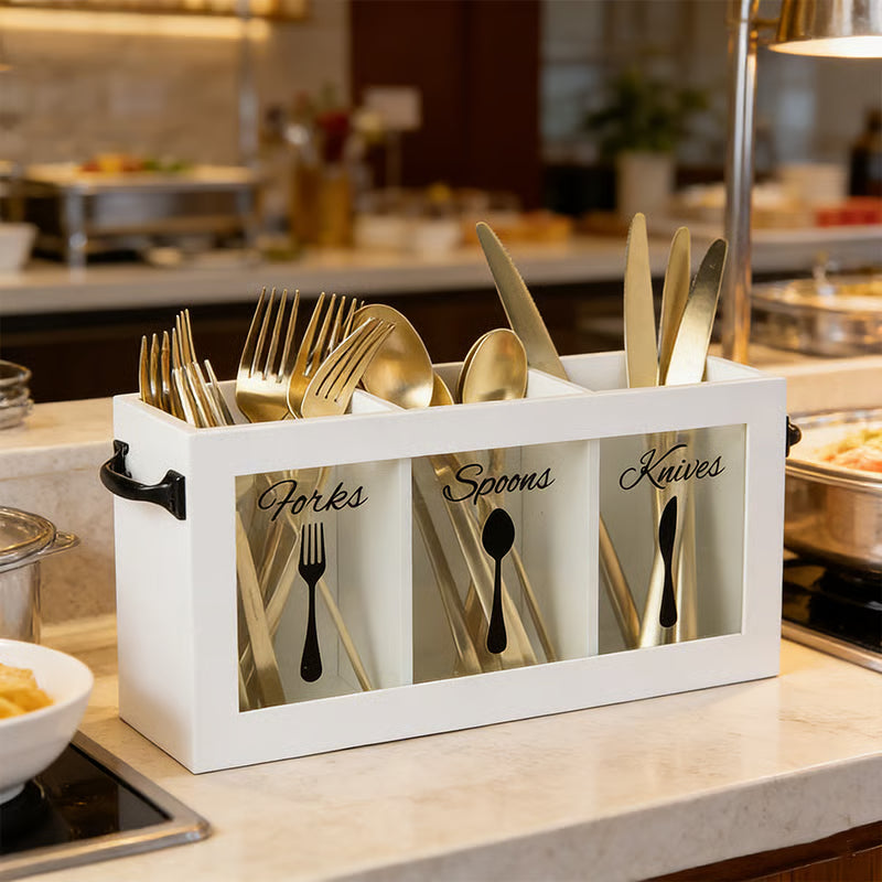 Buy 2 Free Shipping 🌟🍴Wooden Flatware Caddy Organizer – 12"x3.25"x6" Cutlery Holder for Forks, Spoons & Knives, Kitchen Utensil Bin